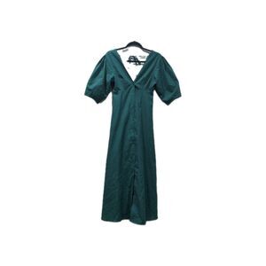 NWT Commense Womens Button Up V-Neck Linen Blend Midi Dress Size XS Green Casual